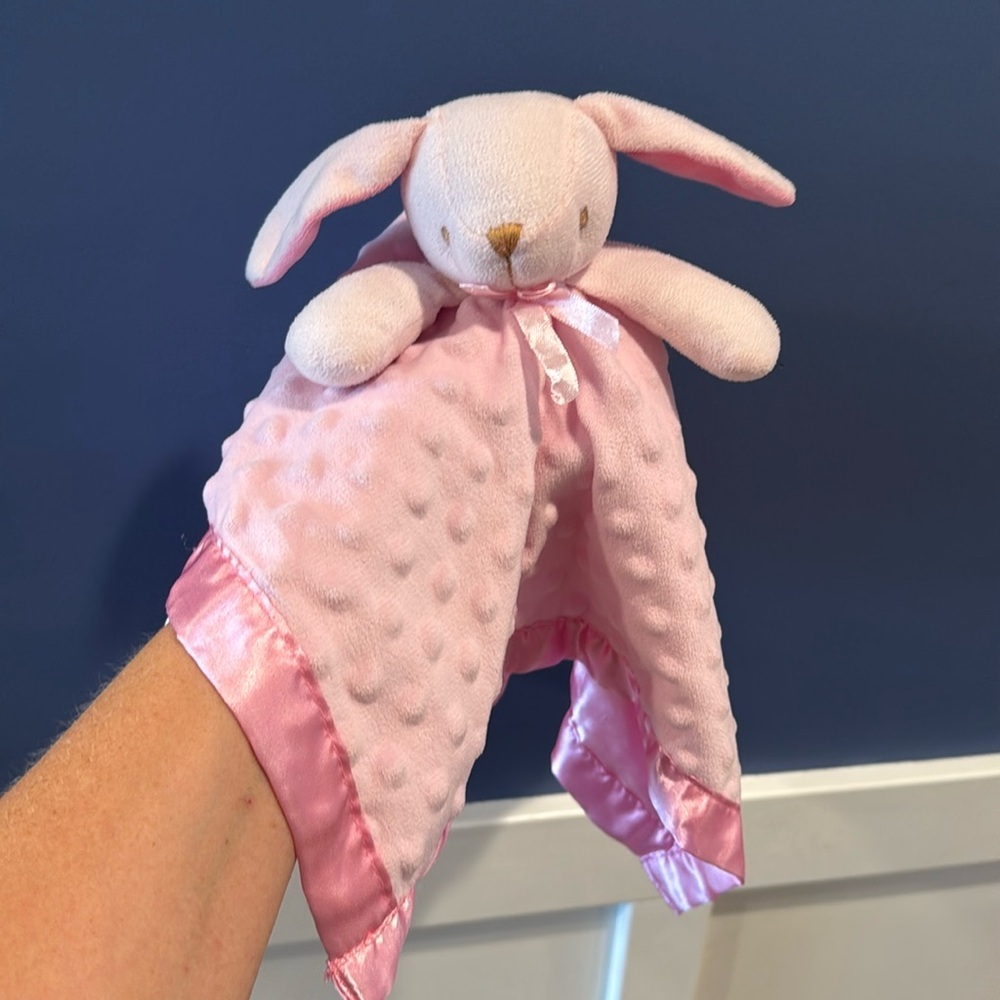 Pink Bunny Rabbit Lovey Baby Security Blanket Satin 16"x16" Soother